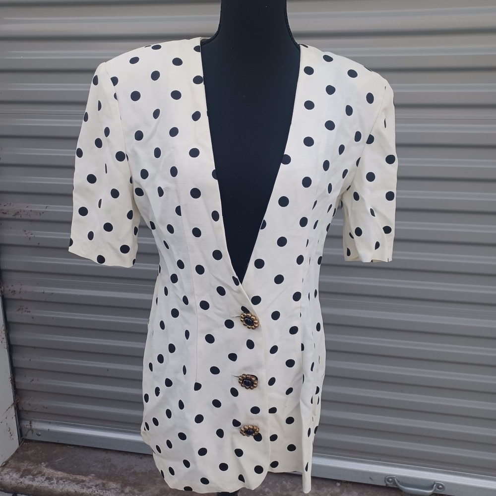 Scarlett Vtg Union ILGWU Twee Shoulder Pad Mod Retro‎ Polka Dot Blouse 7